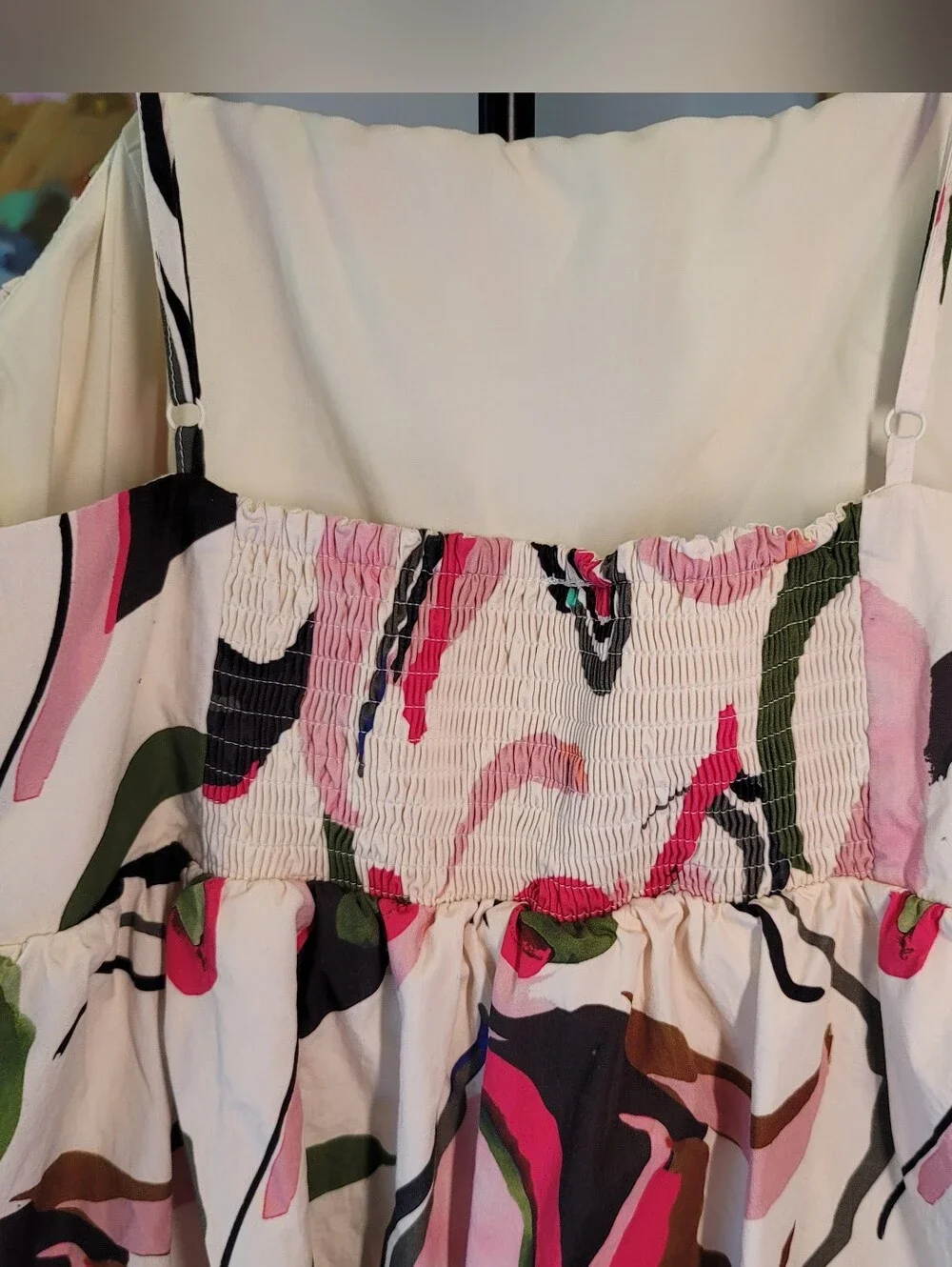 ANTHROPOLOGIE Adjustable Strap Bubble Hem Short Dress Pink Abstract Size XL - Picture 4 of 10